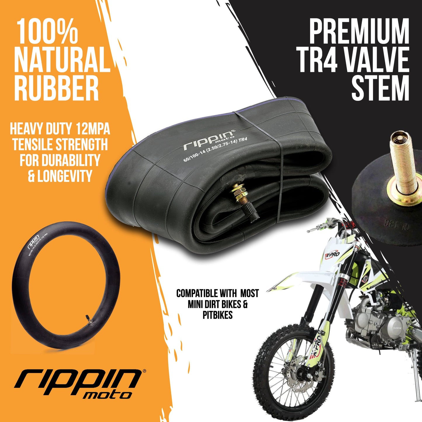 60/100-14 (2.50/2.75 x 14) Heavy Duty 14" Motorcycle Inner Tube - 3mm Thick