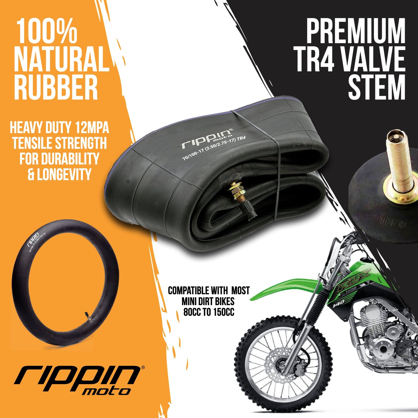 70/100-17 (2.50/2.75-17) Heavy Duty 17" Motorcycle Inner Tube - 3mm Thick