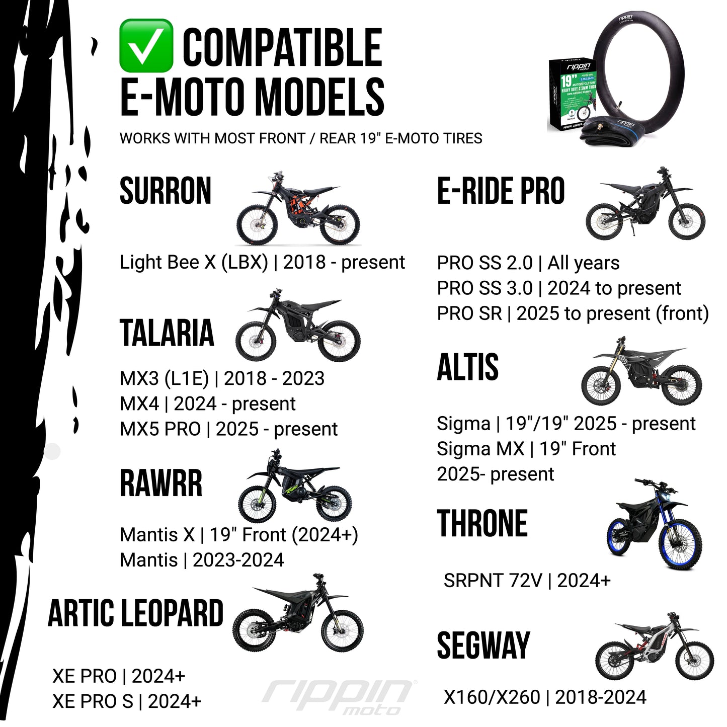 70/100-19 E-Moto Motorcycle Inner Tube (2.75/3.00-19) for Surron, E-Ride PRO & Talaria